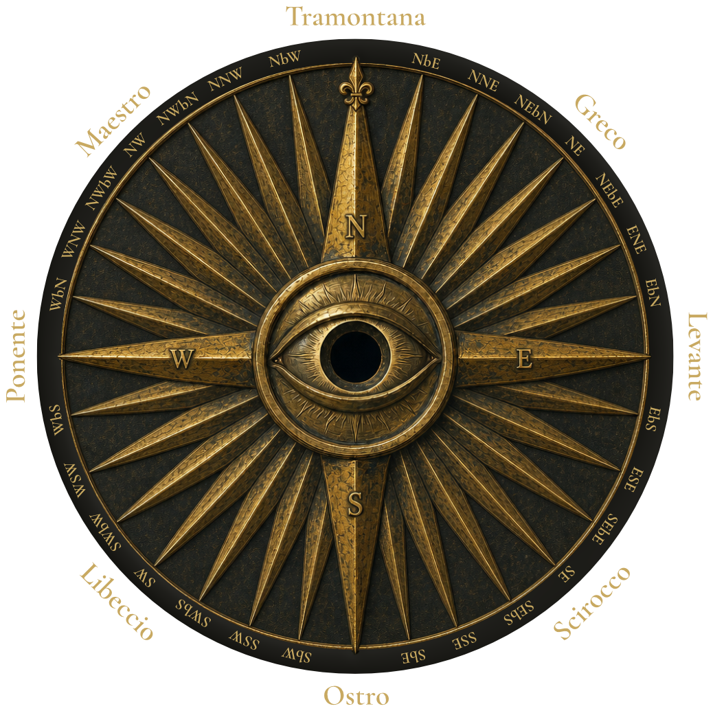 The thirty-two winds compass rose